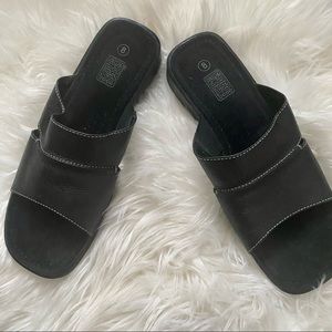 Vintage Black Leather Slip on Mule Sandals